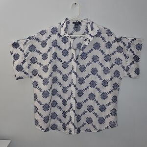 Men's White and Blue Floral Shirt